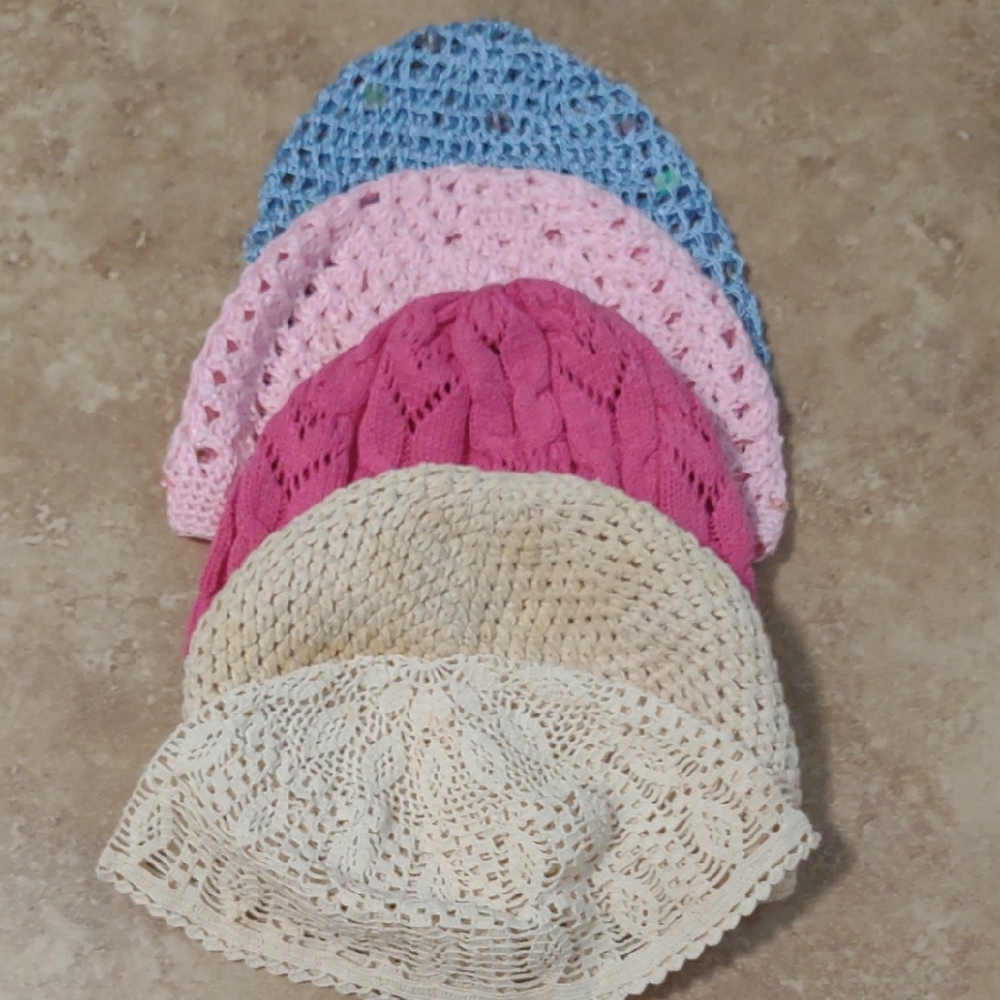 Set of Five Crochet Beanies in Assorted Colors